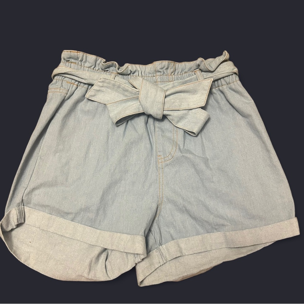 Light Blue Denim Shorts with Tie Belt